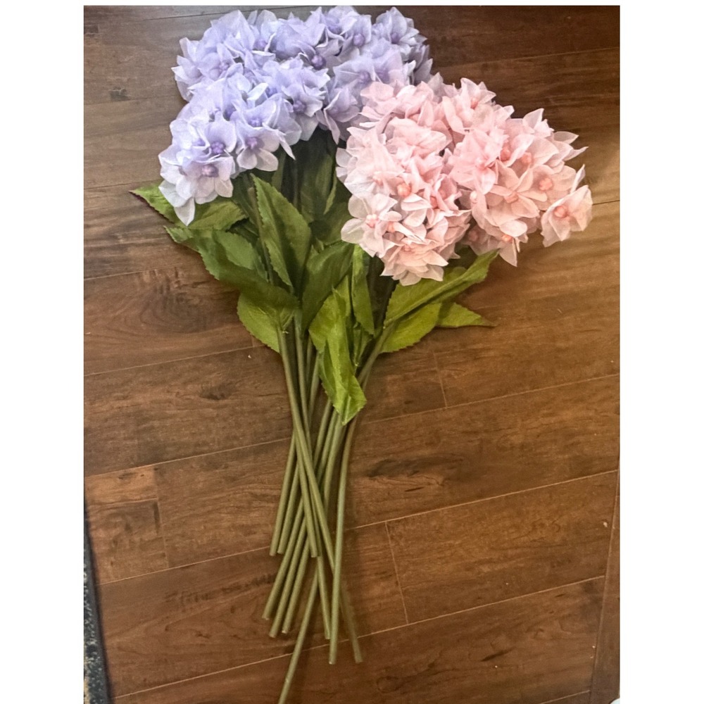 Artificial Hydrangea Floral Pink Purple Faux Flower Bouquet Cottagecore 30" Stem